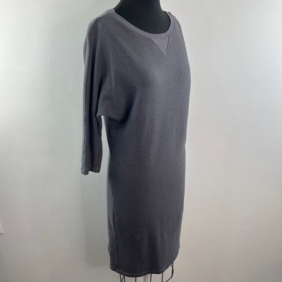 MONROW Gray Sweater Dress Striped Crew Neck 3/4 Dolman Sleeve Pullover Sz Medium - Picture 5 of 8